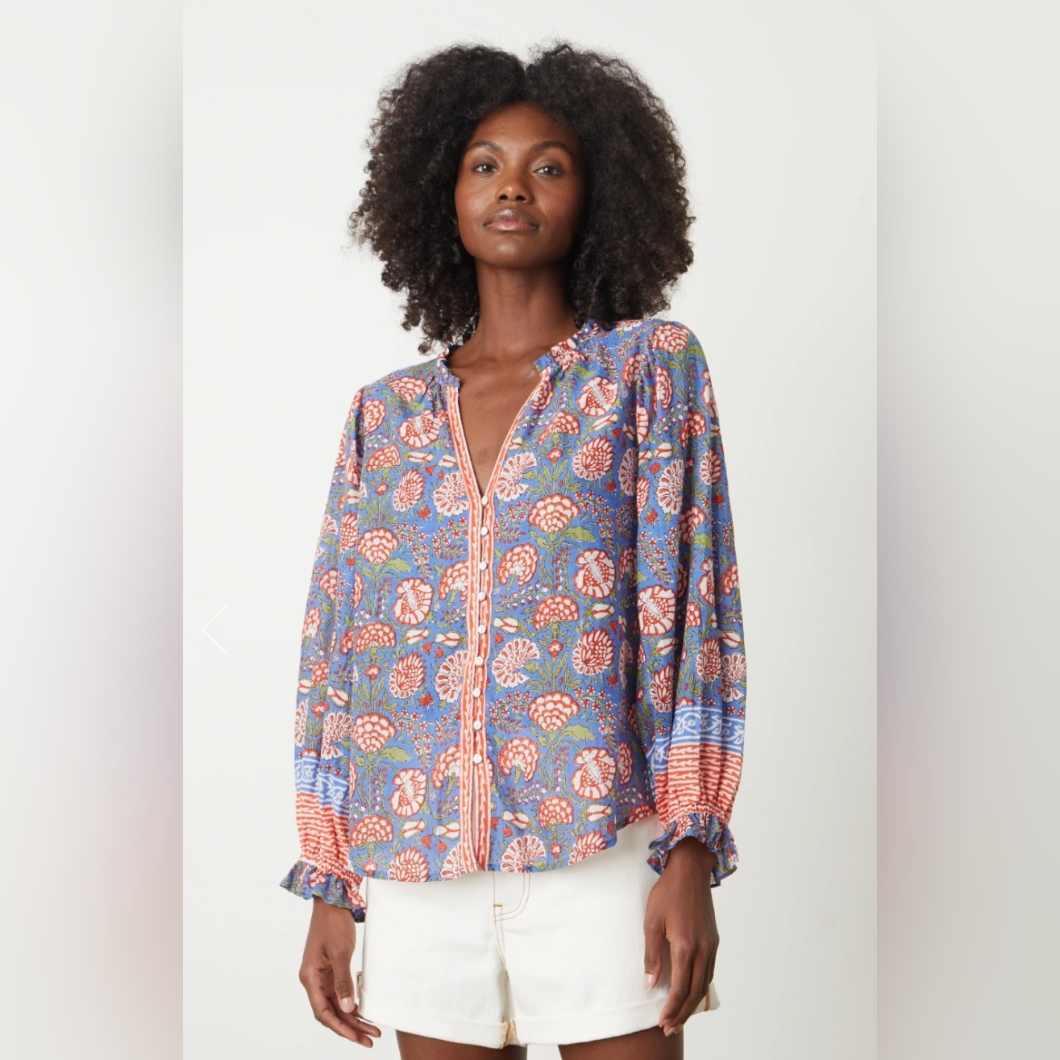 Velvet By Graham And Spencer Floral Blue And Red Women's Top Size S